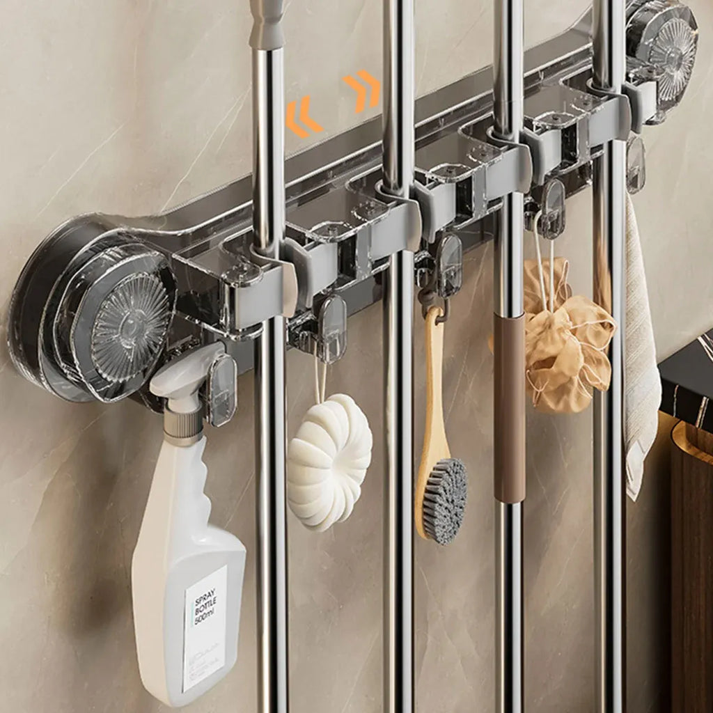 Wall-mounted Mop Fixing Rack Universal Model Strong Suction Cup Bathroom Rack – Transparent