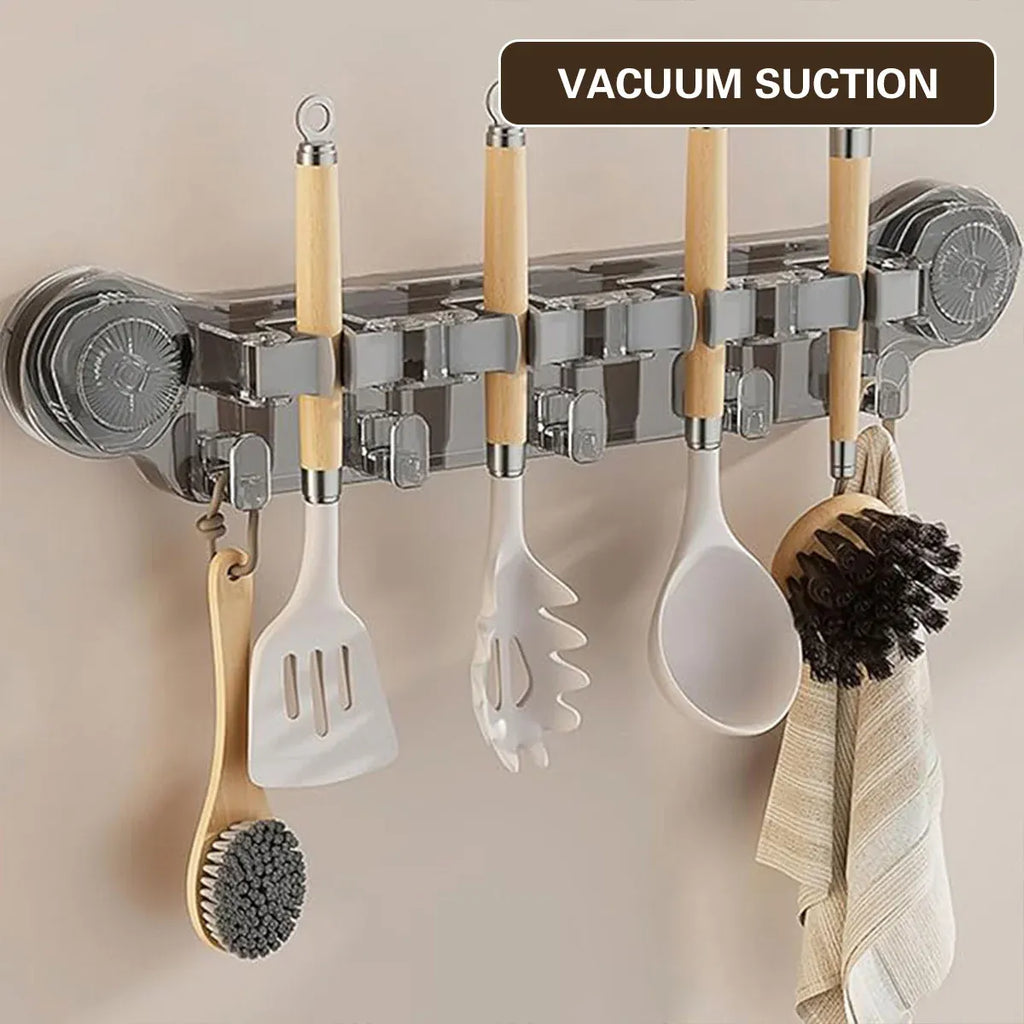 Wall-mounted Mop Fixing Rack Universal Model Strong Suction Cup Bathroom Rack – Transparent