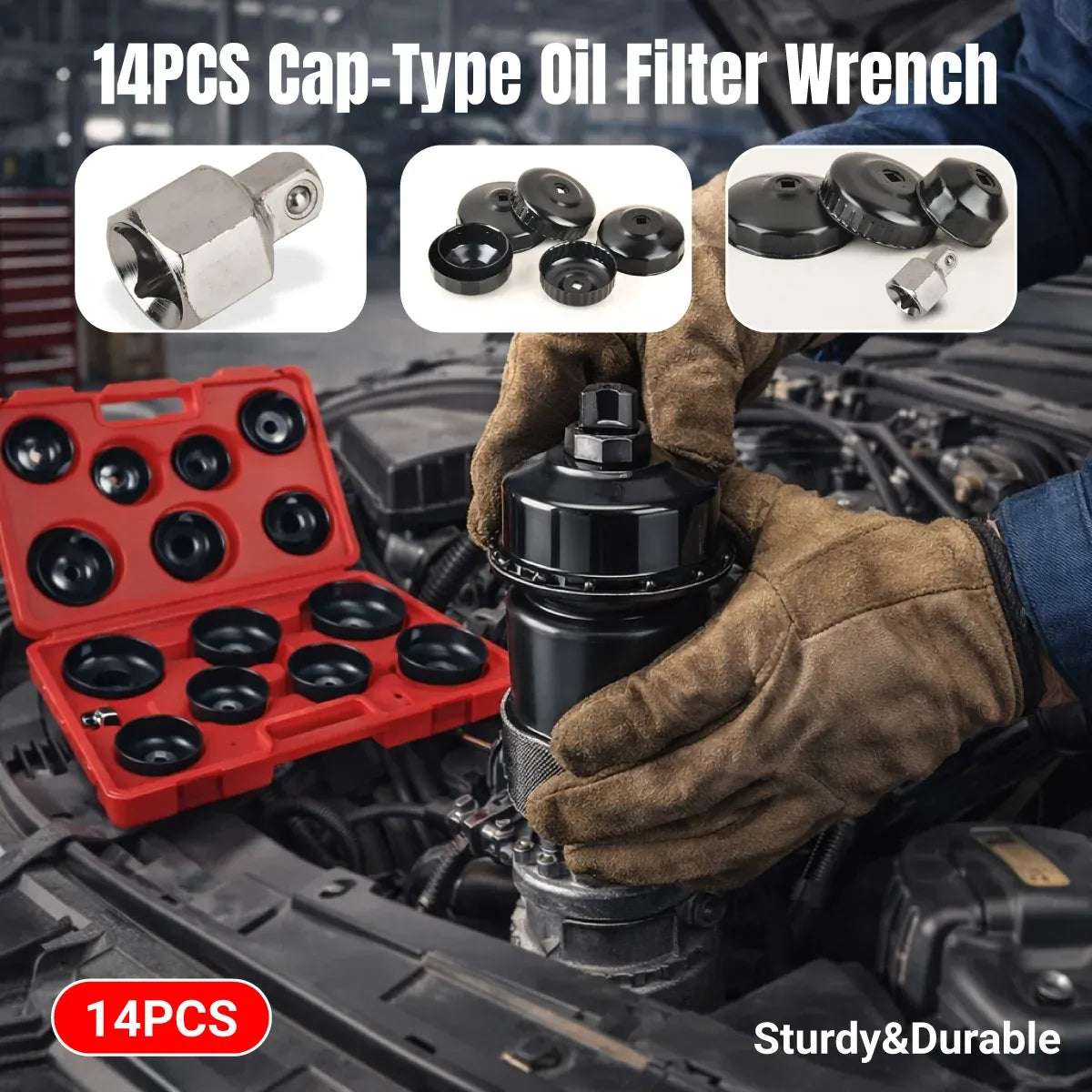 14 Piece Cap-Type Oil Filter Wrench Set Cap Wrench Socket Adapter for Car Truck SUV