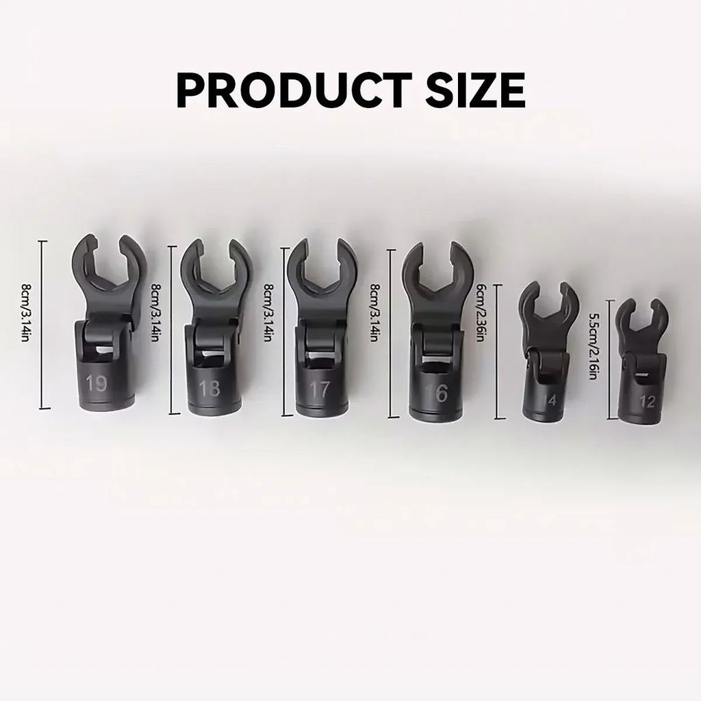 6 Piece Fuel Line Wrench Set Swivel Head Injector Nozzle Tool Kit
