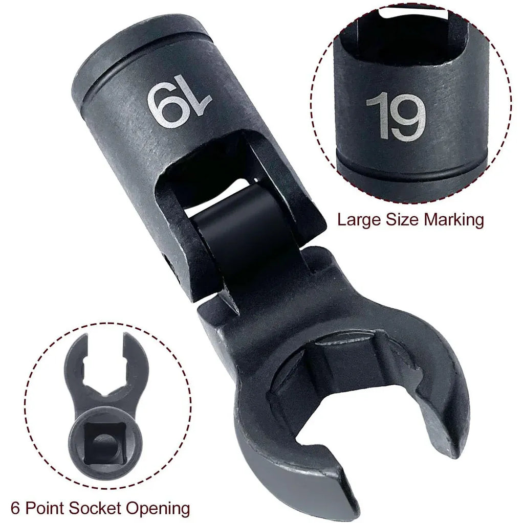 6 Piece Fuel Line Wrench Set Swivel Head Injector Nozzle Tool Kit