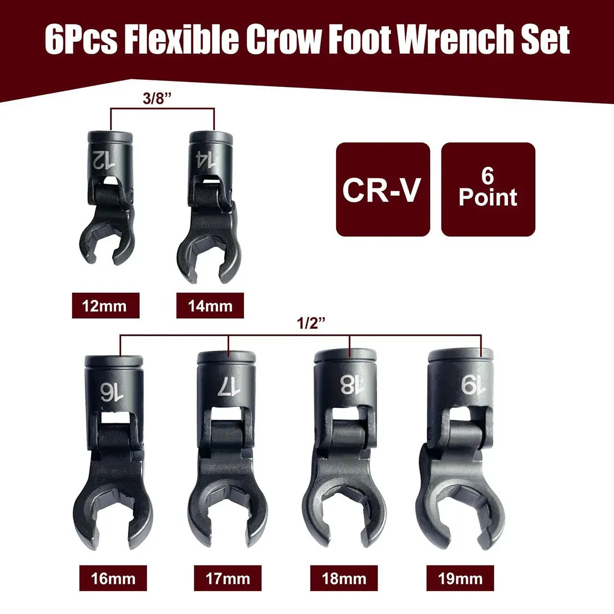 6 Piece Fuel Line Wrench Set Swivel Head Injector Nozzle Tool Kit
