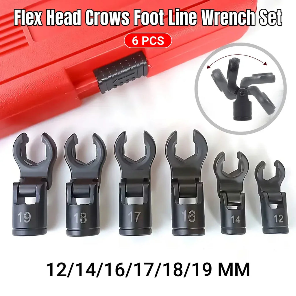 6 Piece Fuel Line Wrench Set Swivel Head Injector Nozzle Tool Kit