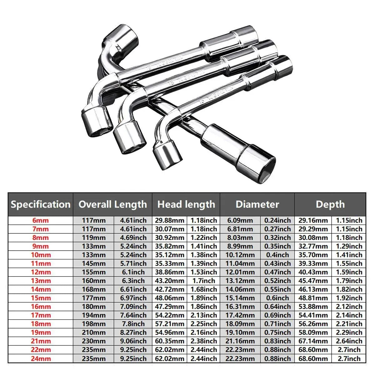 6-23mm L Shaped Socket Wrench Elbow Multi Size Hardware Repair Tool Set – 21mm