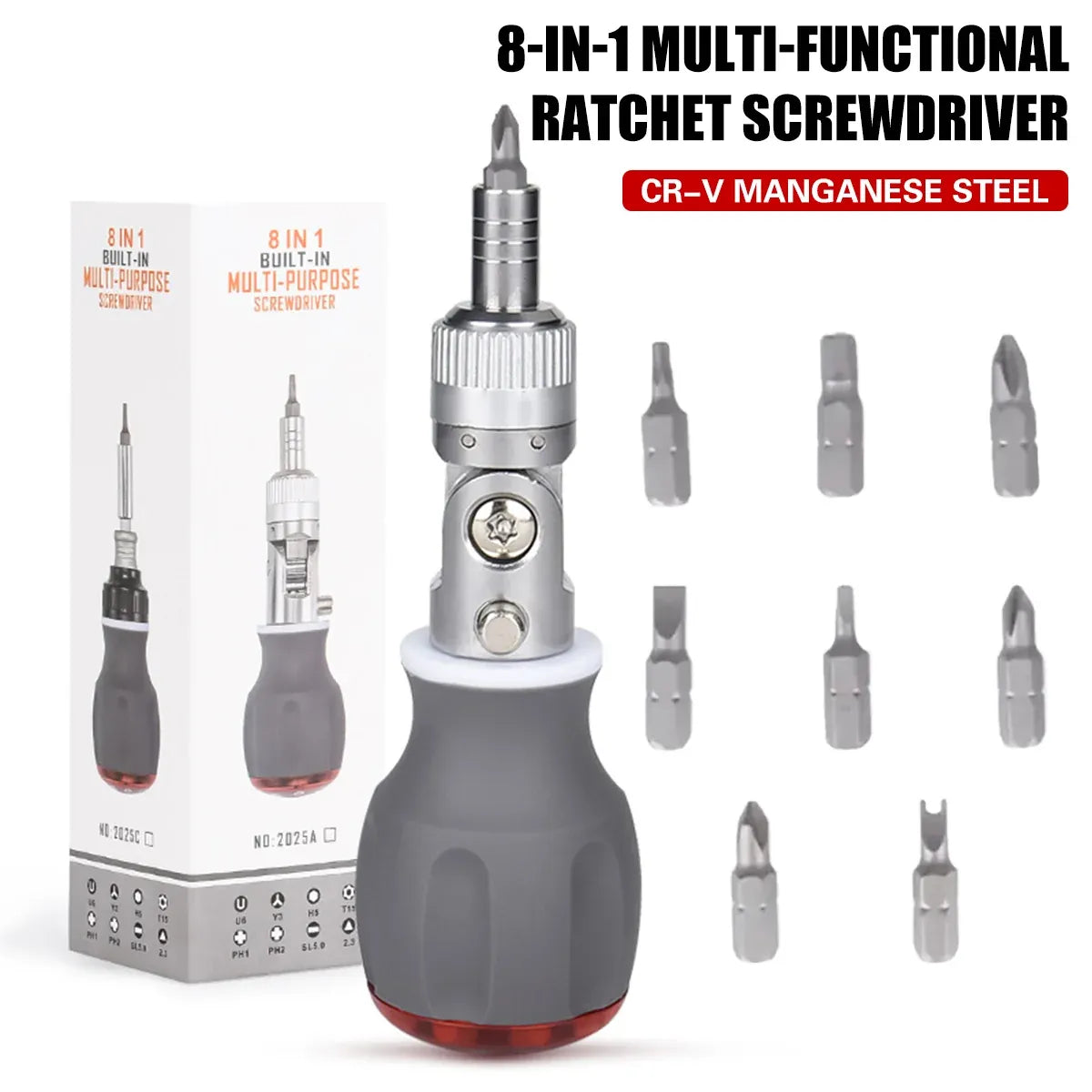 8 in 1 Multi Function Ratchet Screwdriver Durable Chrome Vanadium Steel Repair