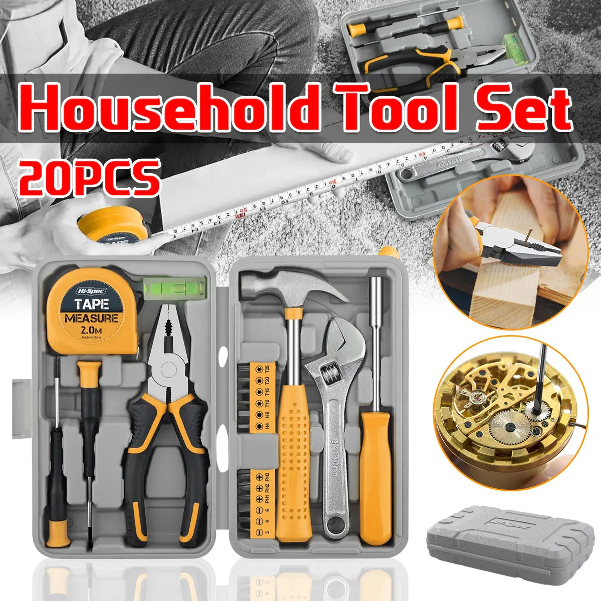 20 Piece Household Tool Set Home Repair Kit with Screwdriver Pliers Wrench Hammer