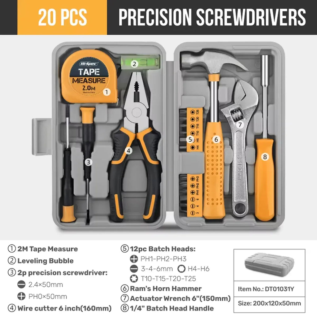 20 Piece Household Tool Set Home Repair Kit with Screwdriver Pliers Wrench Hammer