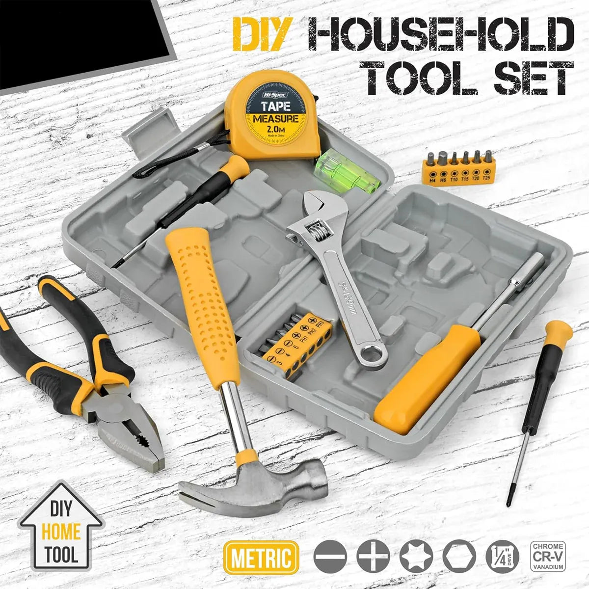 20 Piece Household Tool Set Home Repair Kit with Screwdriver Pliers Wrench Hammer