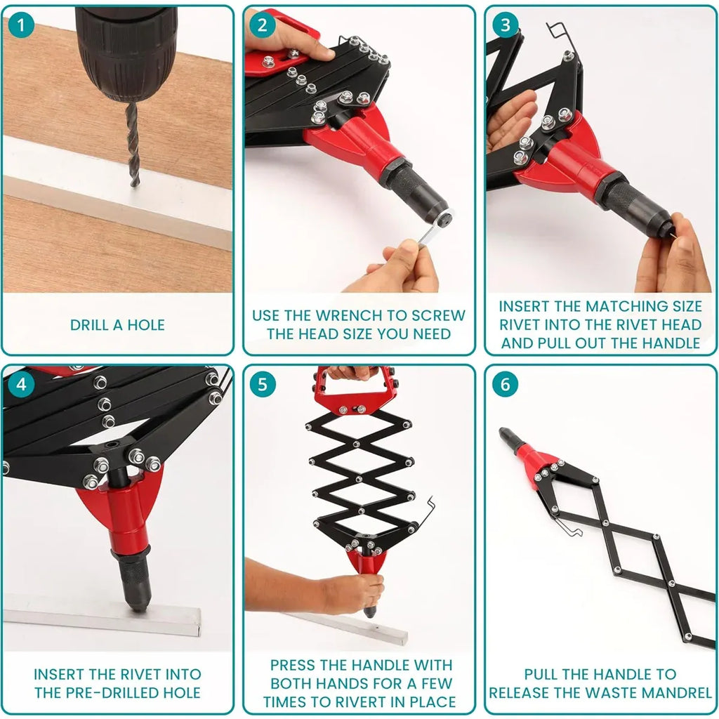 Folding Rivet Gun Tool Kit Sturdy Alloy Steel for Metal Wood Plastic Repair Use