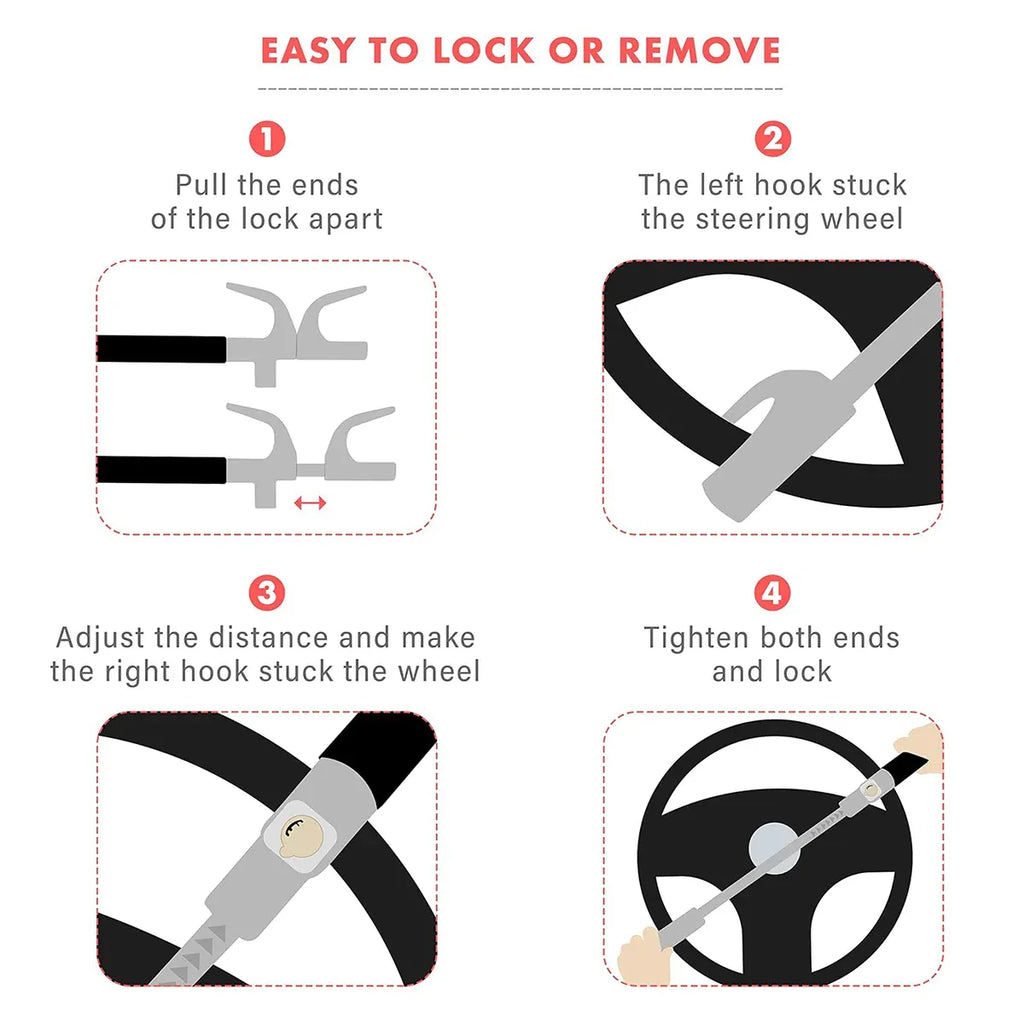 Multi Functional Car Anti Theft Steering Wheel Lock Security Bar for Vehicle Use