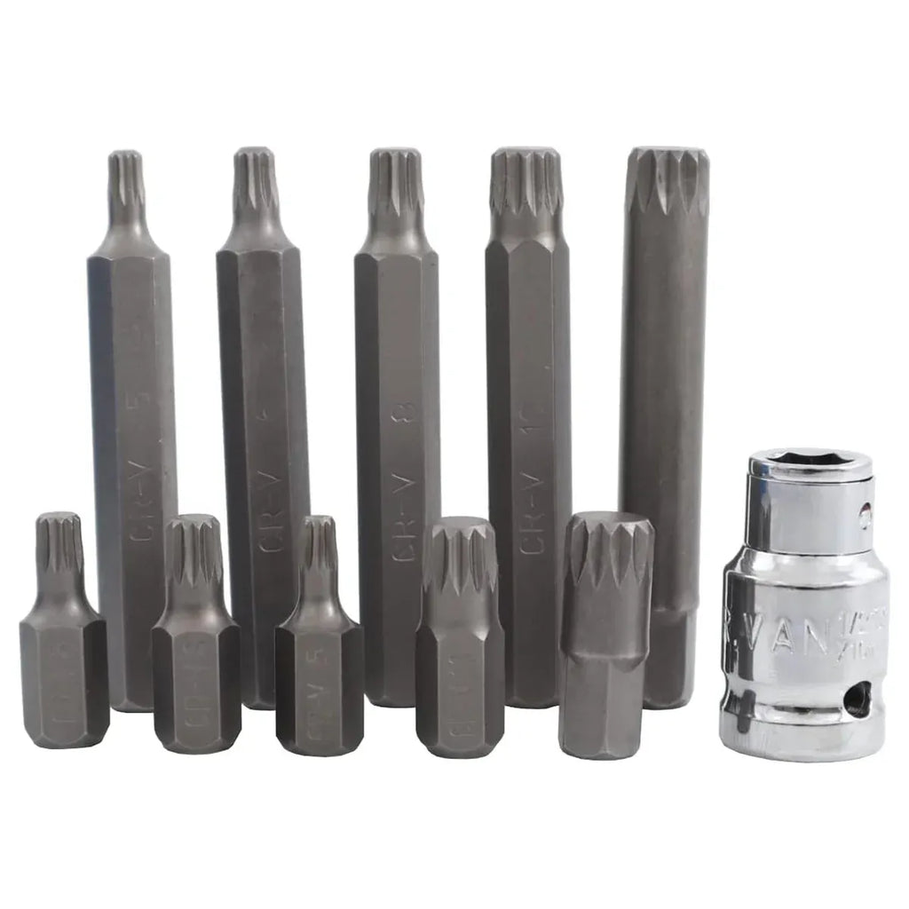 11 Piece CR-V M-Type Spline Socket Bit Set Driver Drill Bit Tool Kit Car Repair