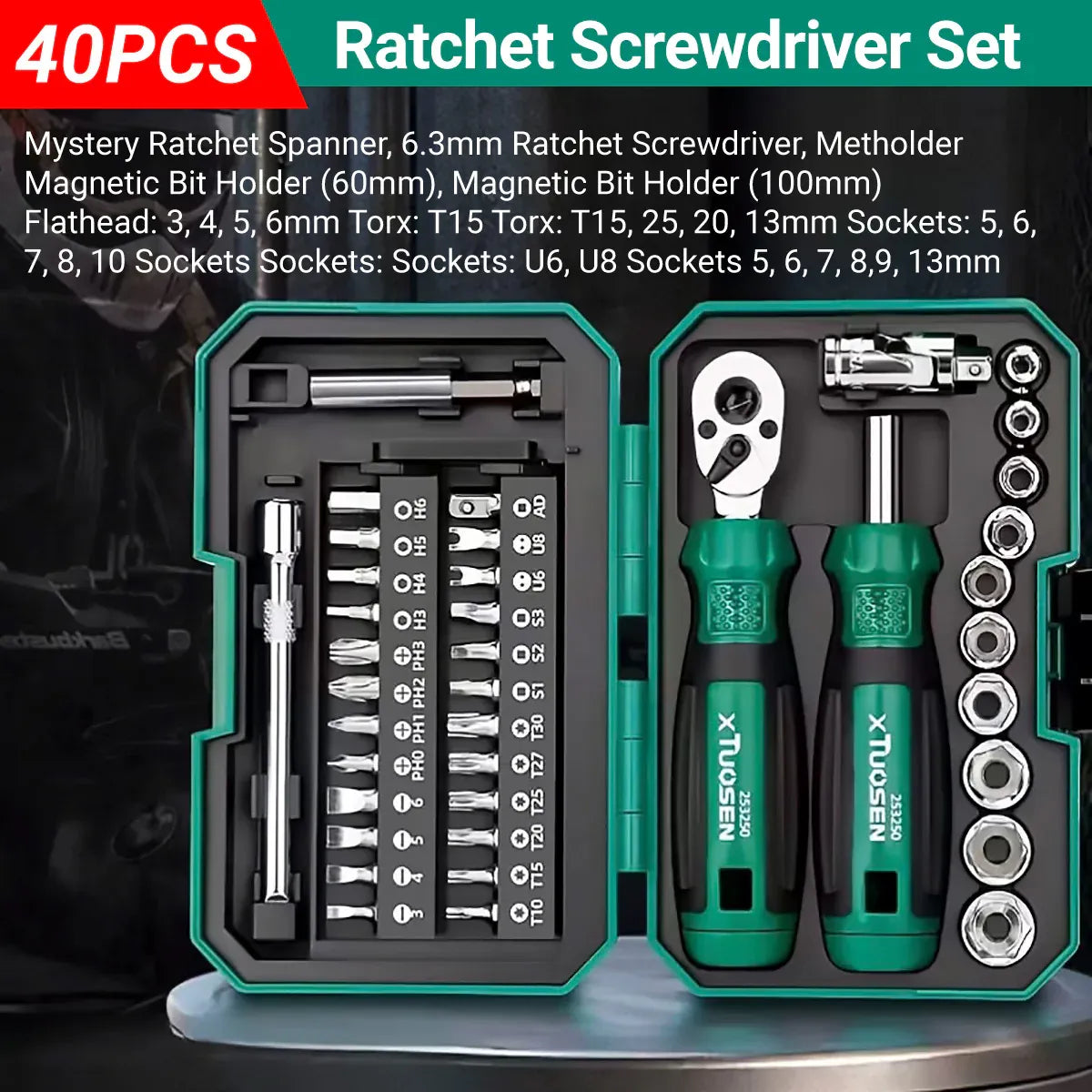 Portable Ratchet Screwdriver Tool Kit 40 Piece Durable for Home Cycle Repair Use