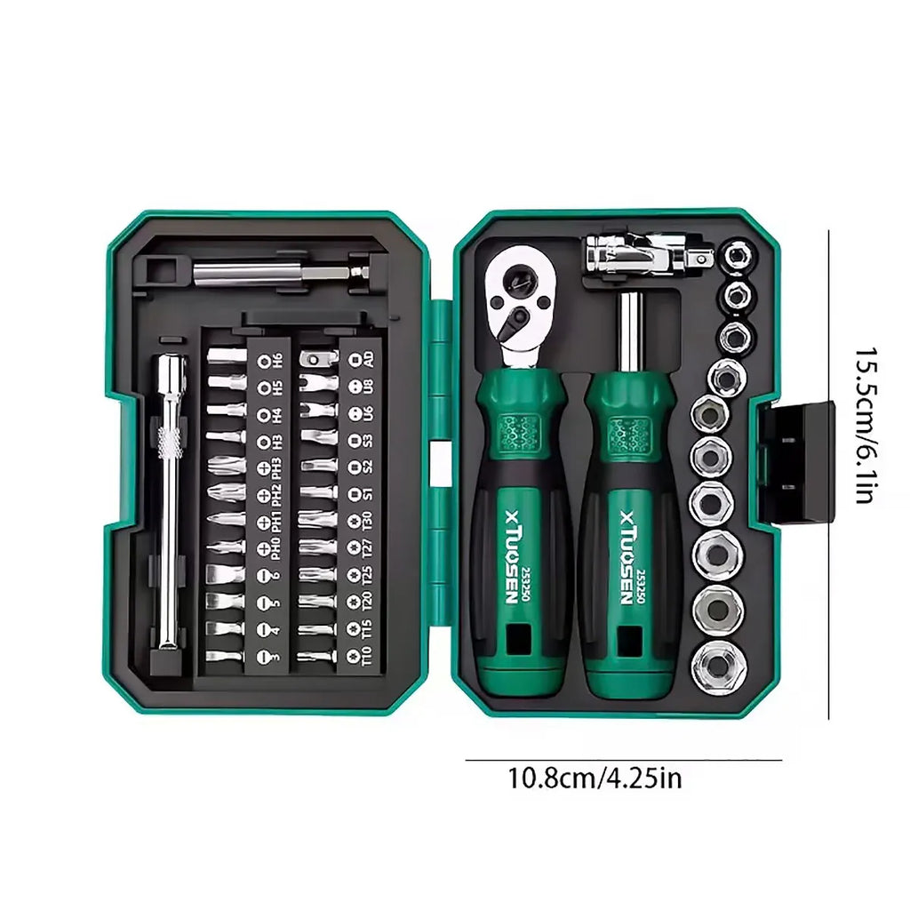 Portable Ratchet Screwdriver Tool Kit 40 Piece Durable for Home Cycle Repair Use