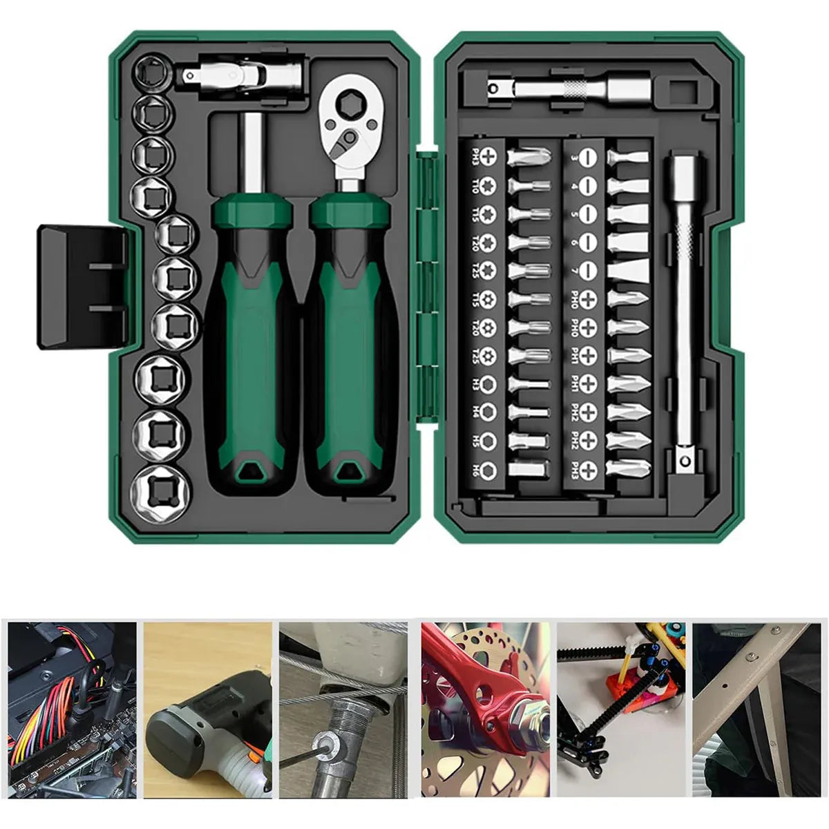 Portable Ratchet Screwdriver Tool Kit 40 Piece Durable for Home Cycle Repair Use