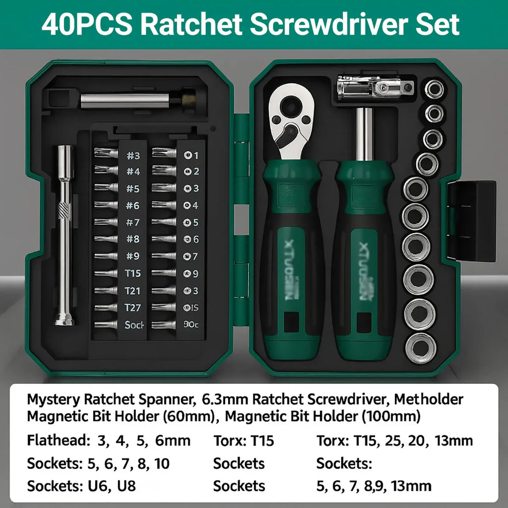 Portable Ratchet Screwdriver Tool Kit 40 Piece Durable for Home Cycle Repair Use