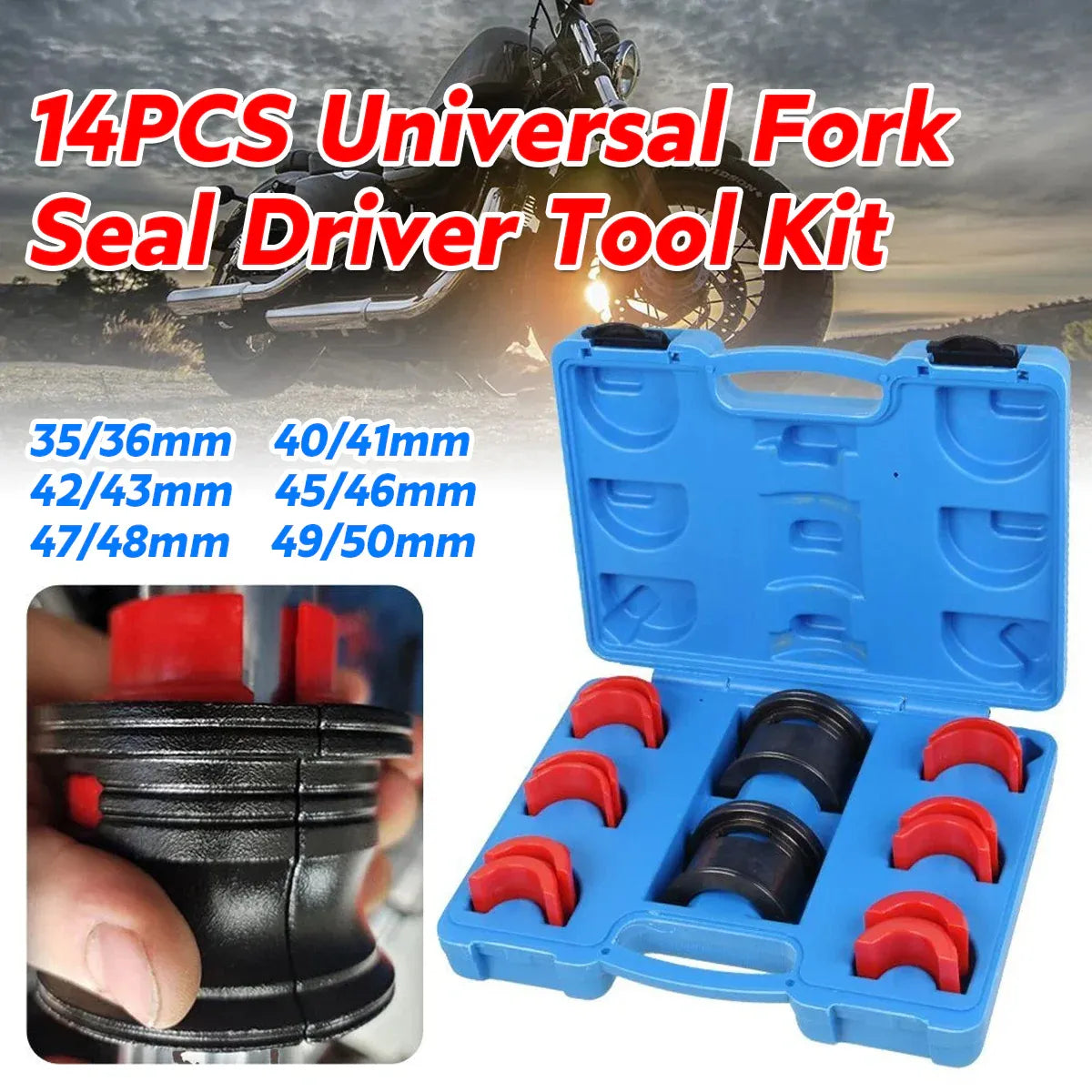 14 Piece Universal Fork Seal Driver Tool Kit 35-50mm for Motorcycle Fork Oil Seal