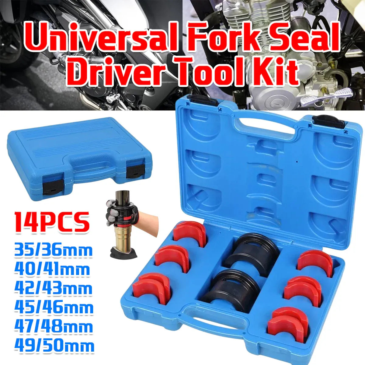 14 Piece Universal Fork Seal Driver Tool Kit 35-50mm for Motorcycle Fork Oil Seal