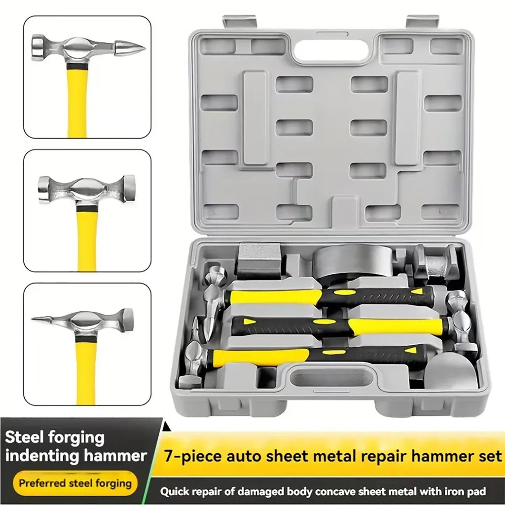 7 Piece Automotive Body Repair Hammer Kit Handle Chisel Mallet Dent Remove Tool
