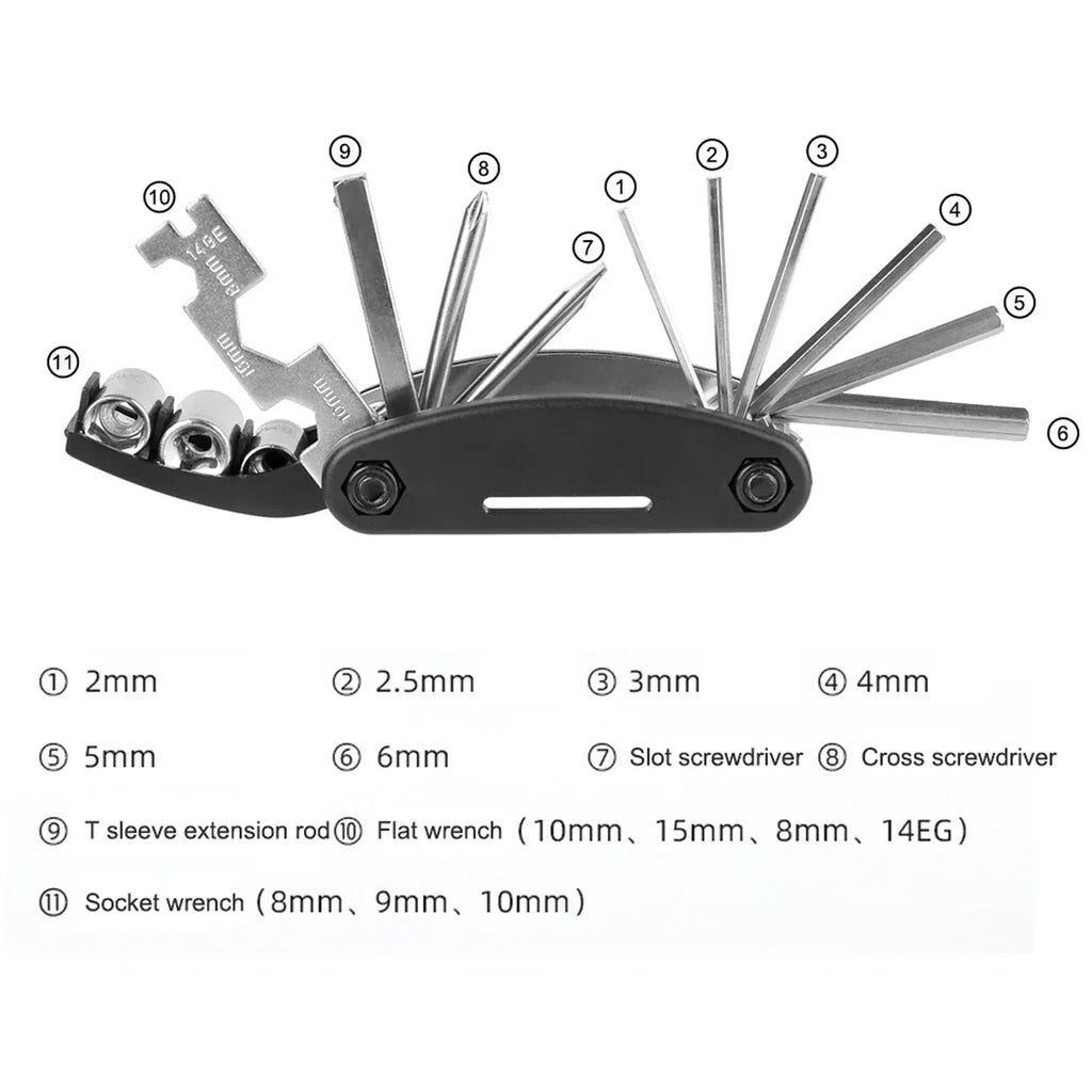 Bicycle Repair Kit with Tyre Levers Patch Kit Pump Multi Tool for Mountain Bike