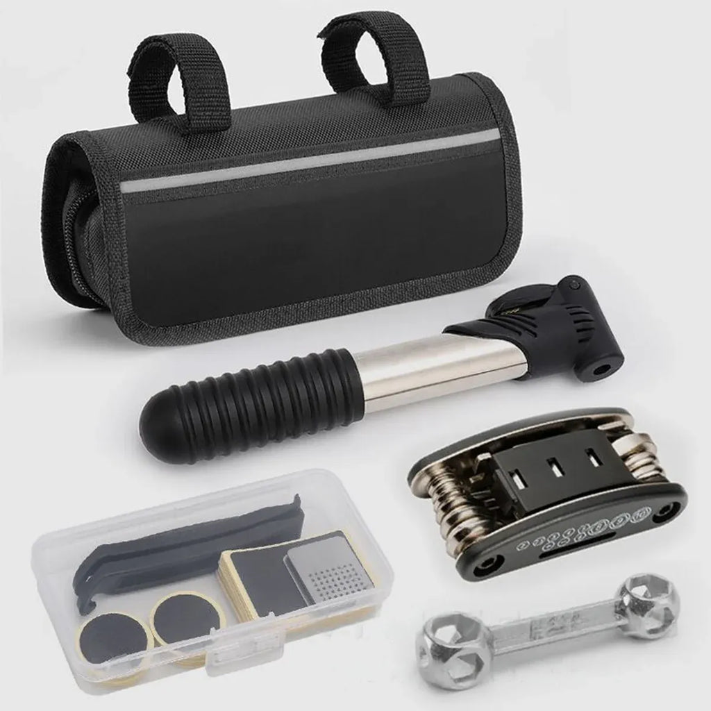 Bicycle Repair Kit with Tyre Levers Patch Kit Pump Multi Tool for Mountain Bike