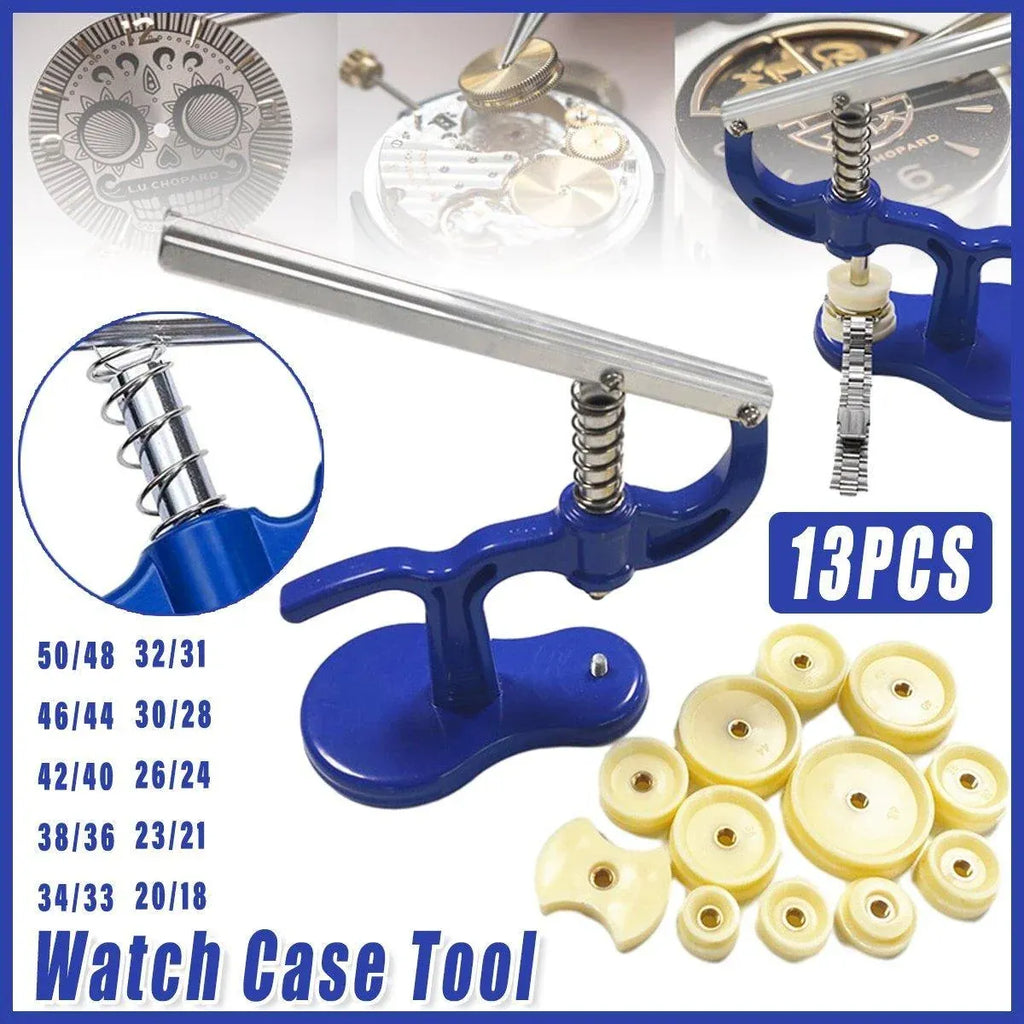 Watch Case Press 12 Dies Back Cover Closer Watchmaker Repair Tool Kit Set
