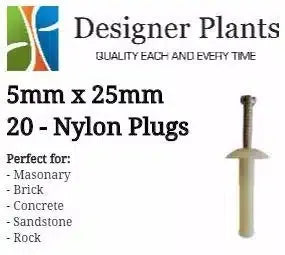 5mm x 25mm Nylon Plug (Masonry Surfaces) – 20 Pieces