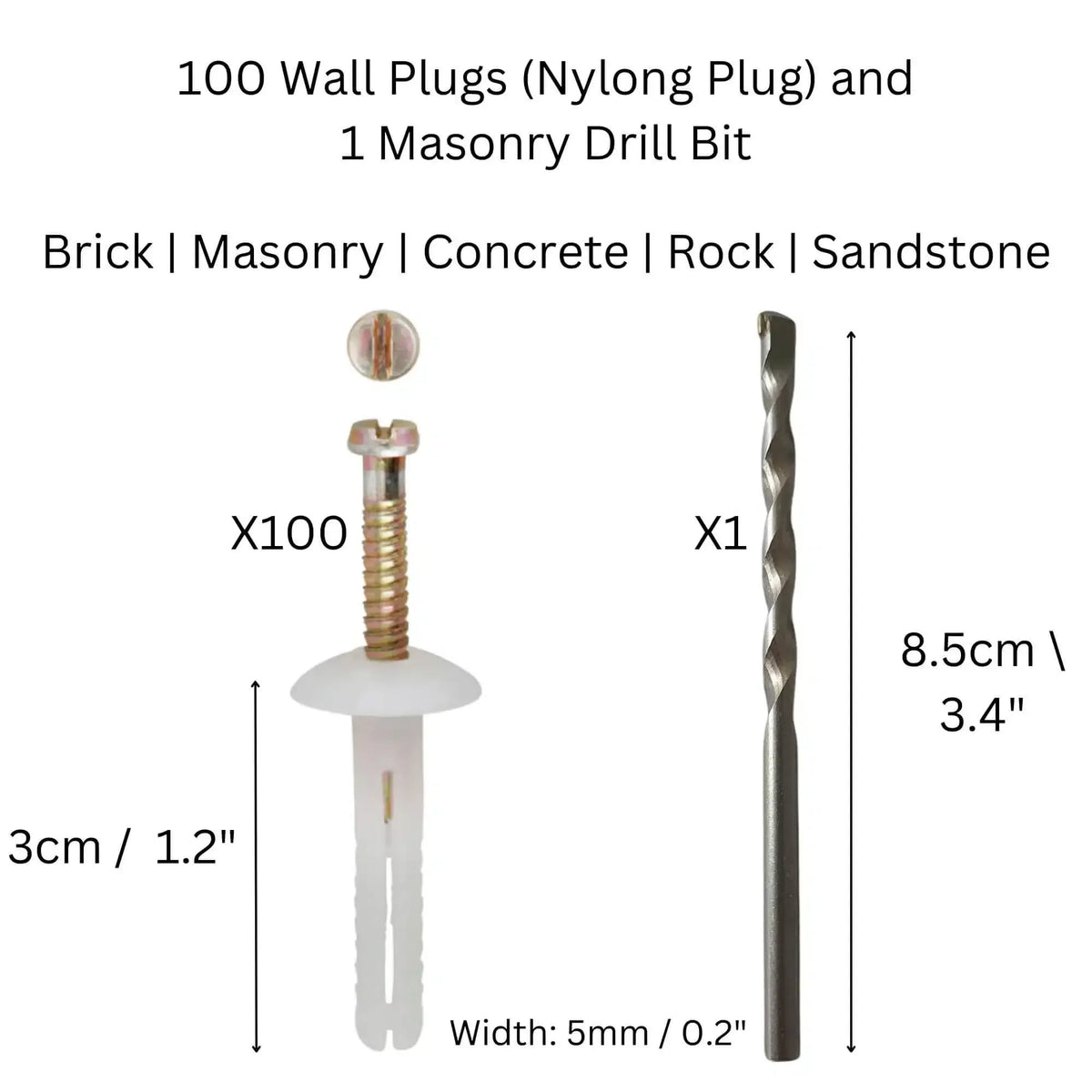5mm x 25mm Nylon Plug (Masonry Surfaces) – 100 Pieces