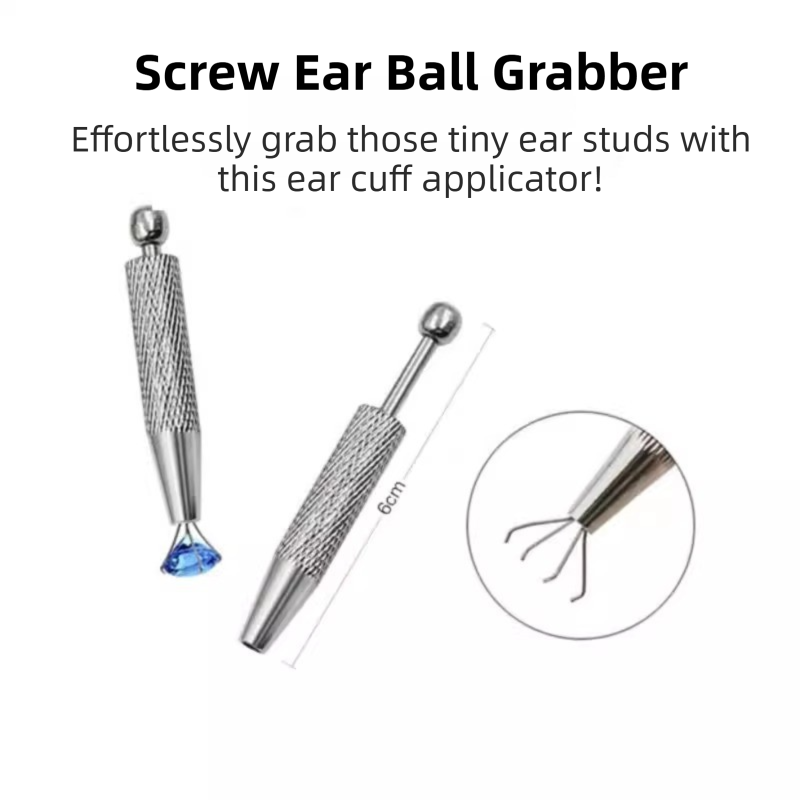 Stainless Steel Earring Wearer Helper – 4-Prong Grabber Tool, Ear Stud Threaded Ball Fixed Aid (6CM)