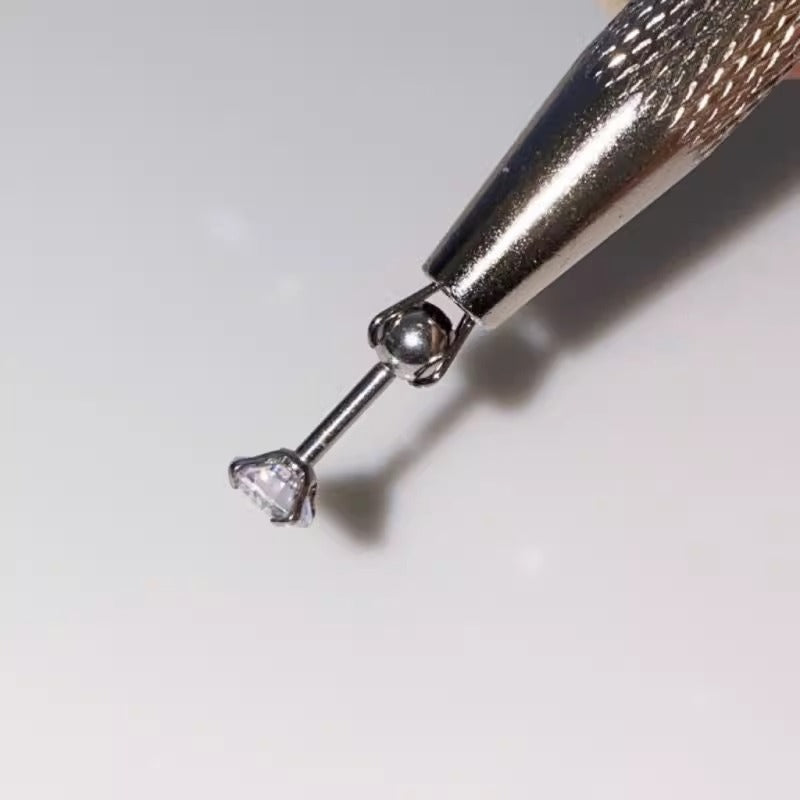 Stainless Steel Earring Wearer Helper – 4-Prong Grabber Tool, Ear Stud Threaded Ball Fixed Aid (6CM)