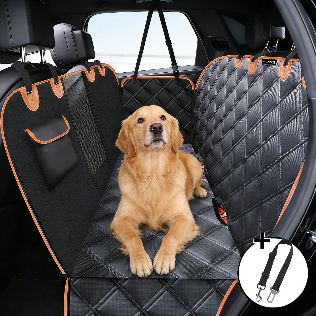 Waterproof Dog Car Rear Seat Protector 135 x 148CM – Durable Oxford Non Slip Pet Hammock with Storage Pockets