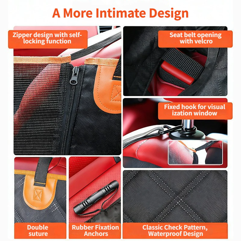 Waterproof Dog Car Rear Seat Protector 135 x 148CM – Durable Oxford Non Slip Pet Hammock with Storage Pockets