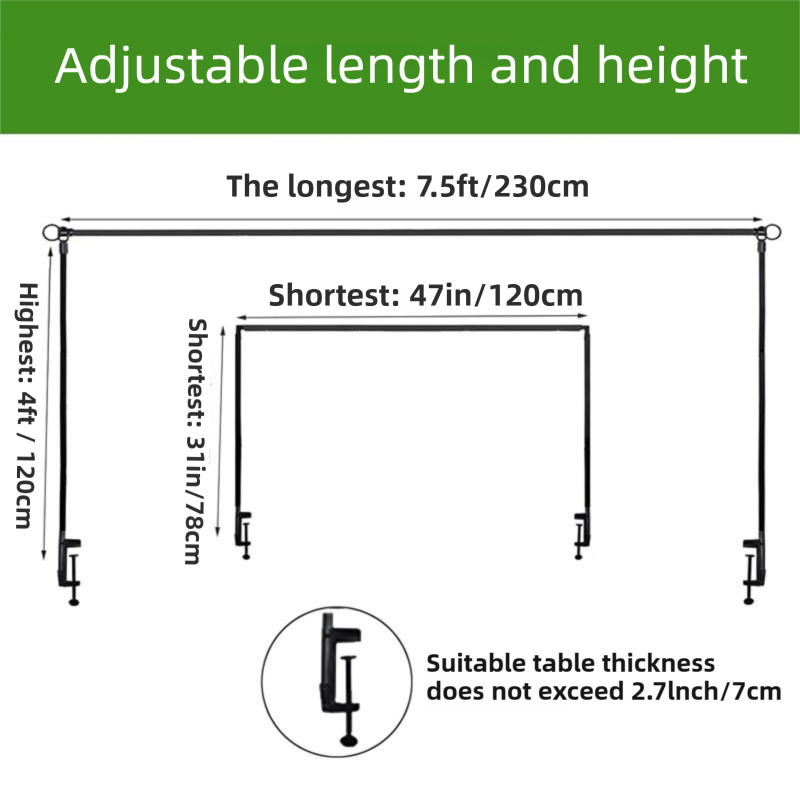 Black Iron Over Table Arch Display Stand with Fixed Clamps and Buckles for Balloons and Decorations