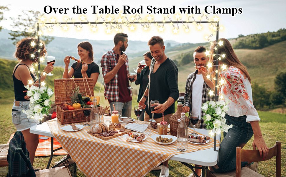 Black Iron Over Table Arch Display Stand with Fixed Clamps and Buckles for Balloons and Decorations