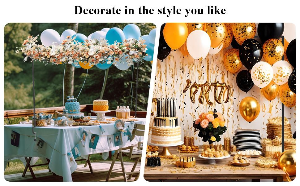 Black Iron Over Table Arch Display Stand with Fixed Clamps and Buckles for Balloons and Decorations