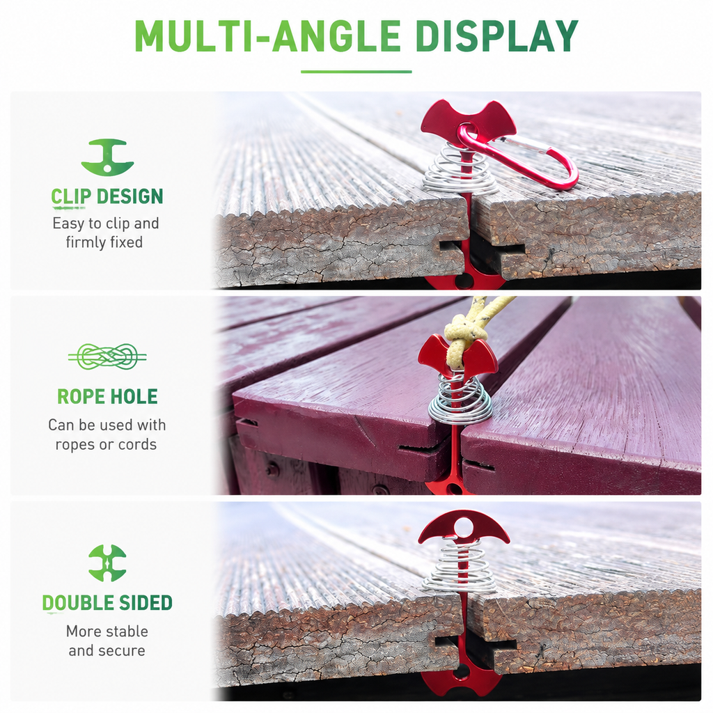 Red Fishbone Spring Tent Pegs – 5 Pack Outdoor Camping Stakes for Tent Guy Lines, Canopy and Board Fixing