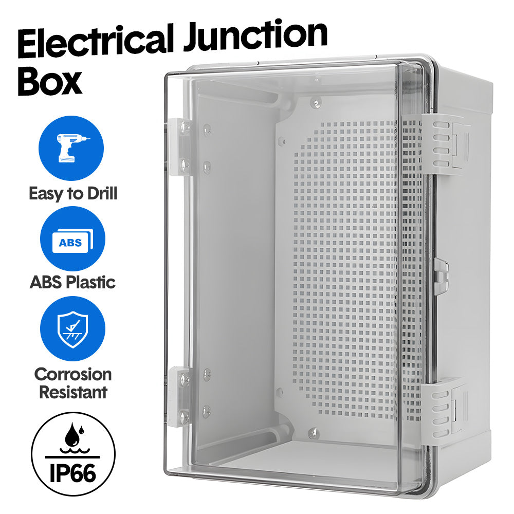 Electrical ABS Junction Box IP66 Waterproof Electrical Enclosure with Clear Hinged Cover and Mounting Plate for