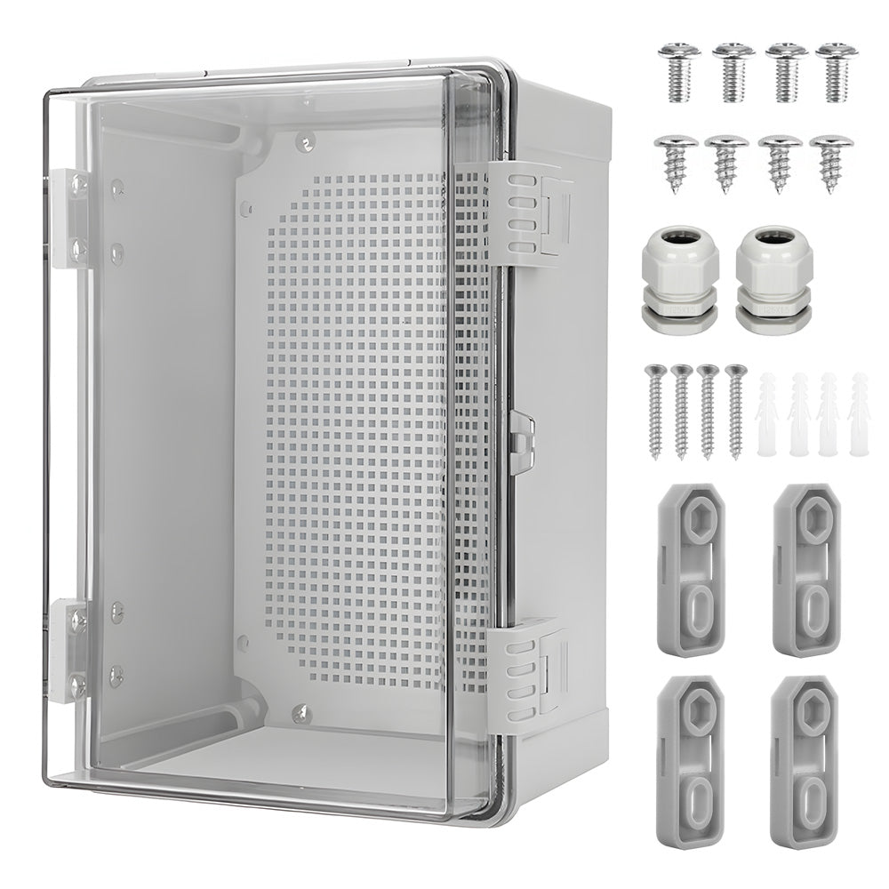 Electrical ABS Junction Box IP66 Waterproof Electrical Enclosure with Clear Hinged Cover and Mounting Plate for