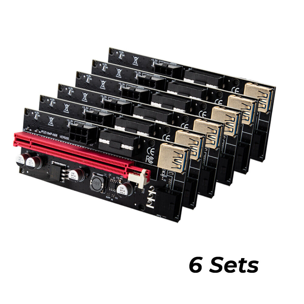 PCIe 1X-16X Riser Extender Kit for Aussie Crypto Miners Gold-Plated Zero Signal Loss 6-Pack Mining Rig with 60cm USB3