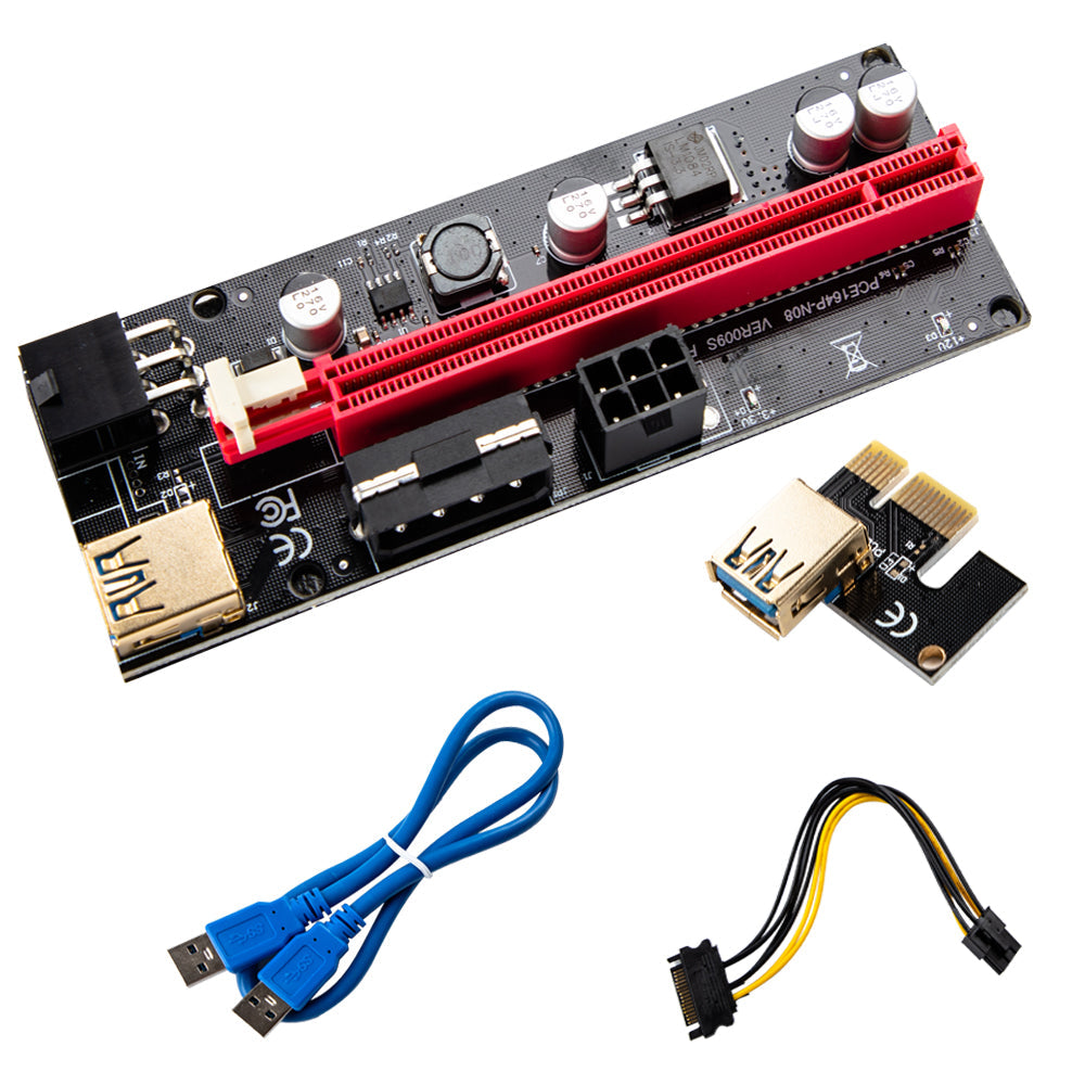 PCIe 1X-16X Riser Extender Kit for Aussie Crypto Miners Gold-Plated Zero Signal Loss 6-Pack Mining Rig with 60cm USB3