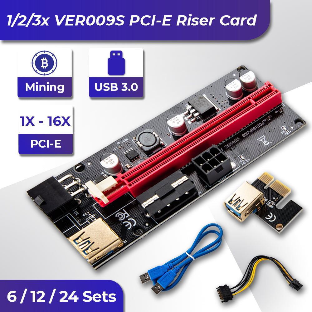 PCIe 1X-16X Riser Extender Kit for Aussie Crypto Miners Gold-Plated Zero Signal Loss 6-Pack Mining Rig with 60cm USB3