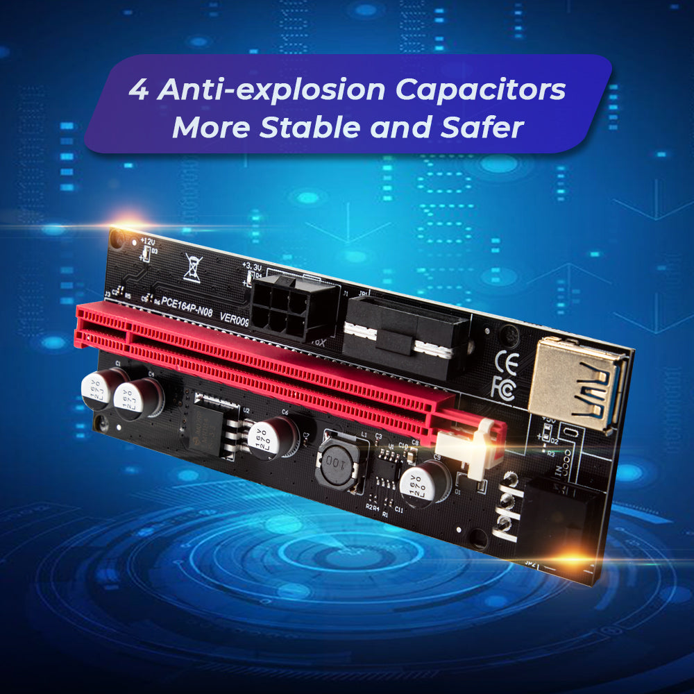 PCIe 1X-16X Riser Extender Kit for Aussie Crypto Miners Gold-Plated Zero Signal Loss 6-Pack Mining Rig with 60cm USB3