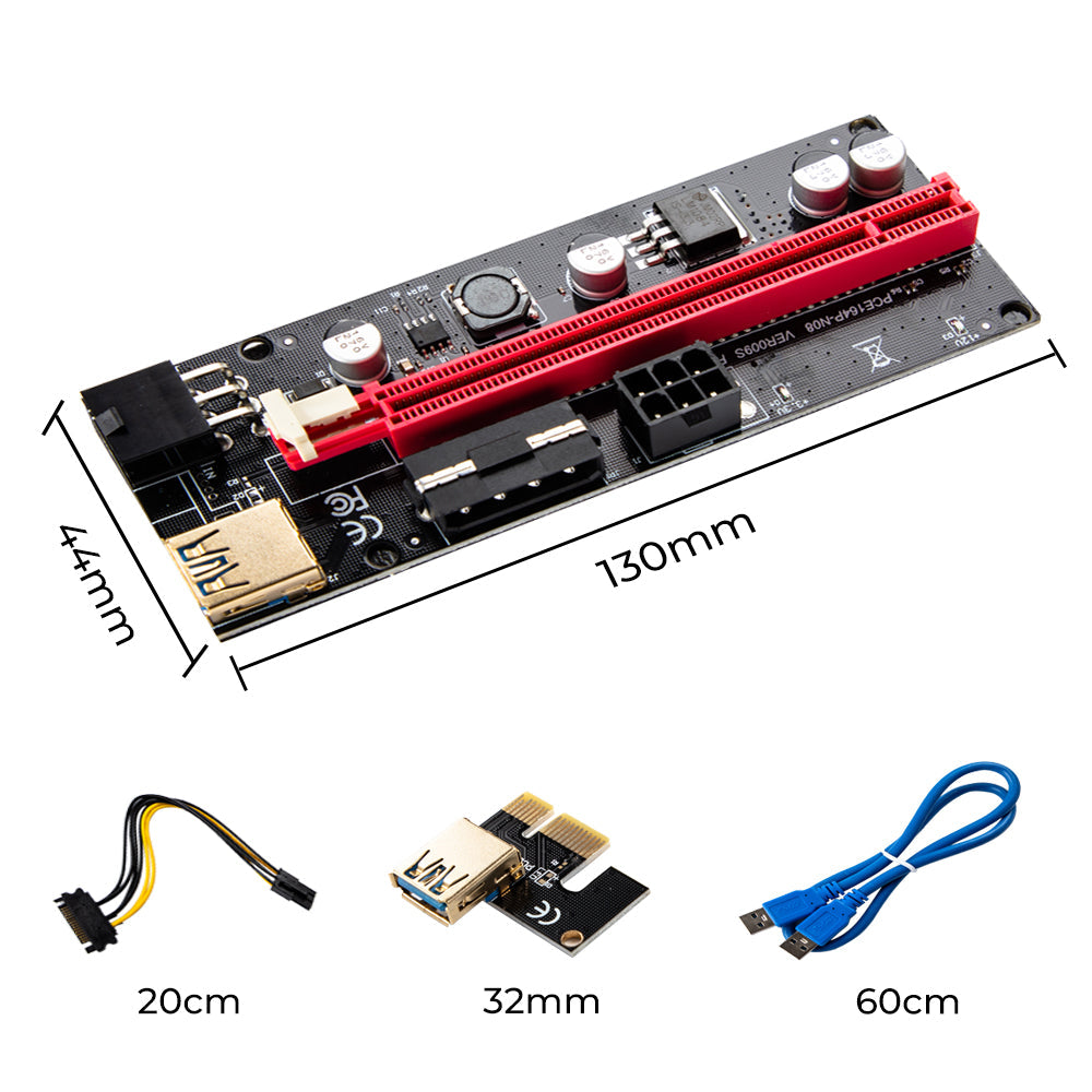 PCIe 1X-16X Riser Extender Kit for Aussie Crypto Miners Gold-Plated Zero Signal Loss 6-Pack Mining Rig with 60cm USB3