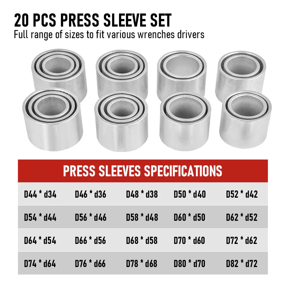 30 Piece Pull and Press Sleeve Kit 45# Steel Removal Installation Bushes Bearings Tool Kit Bush Removal Insertion