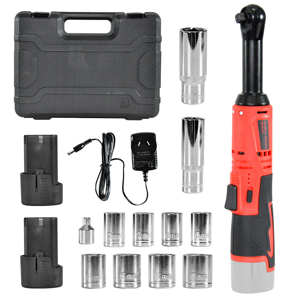 Cordless Electric Ratchet Wrench Set 12V Power Electric Ratchet Wrench 3/8inch 400 RPM Variable Speed with Sockets
