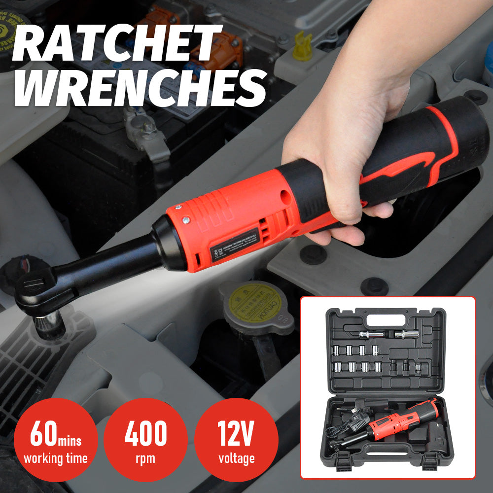 Cordless Electric Ratchet Wrench Set 12V Power Electric Ratchet Wrench 3/8inch 400 RPM Variable Speed with Sockets