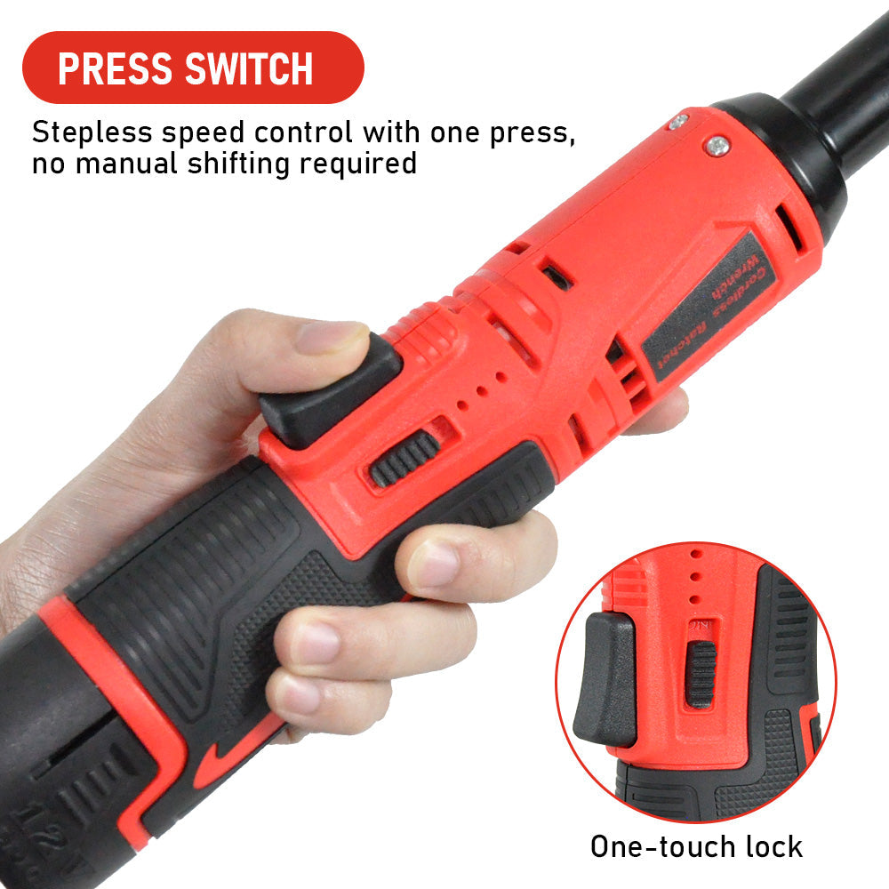 Cordless Electric Ratchet Wrench Set 12V Power Electric Ratchet Wrench 3/8inch 400 RPM Variable Speed with Sockets