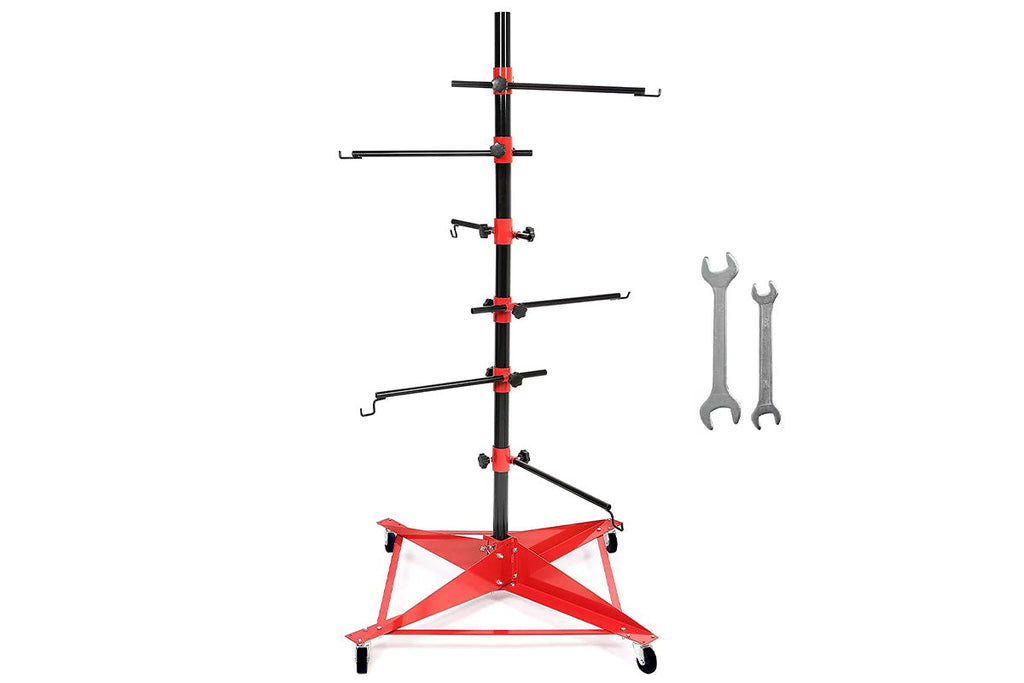 Universal Auto Paint Stand Panel Tree Paint Rotating Stand Center Post Hang Paint Spray with 4 Wheels and 6 Hooks for