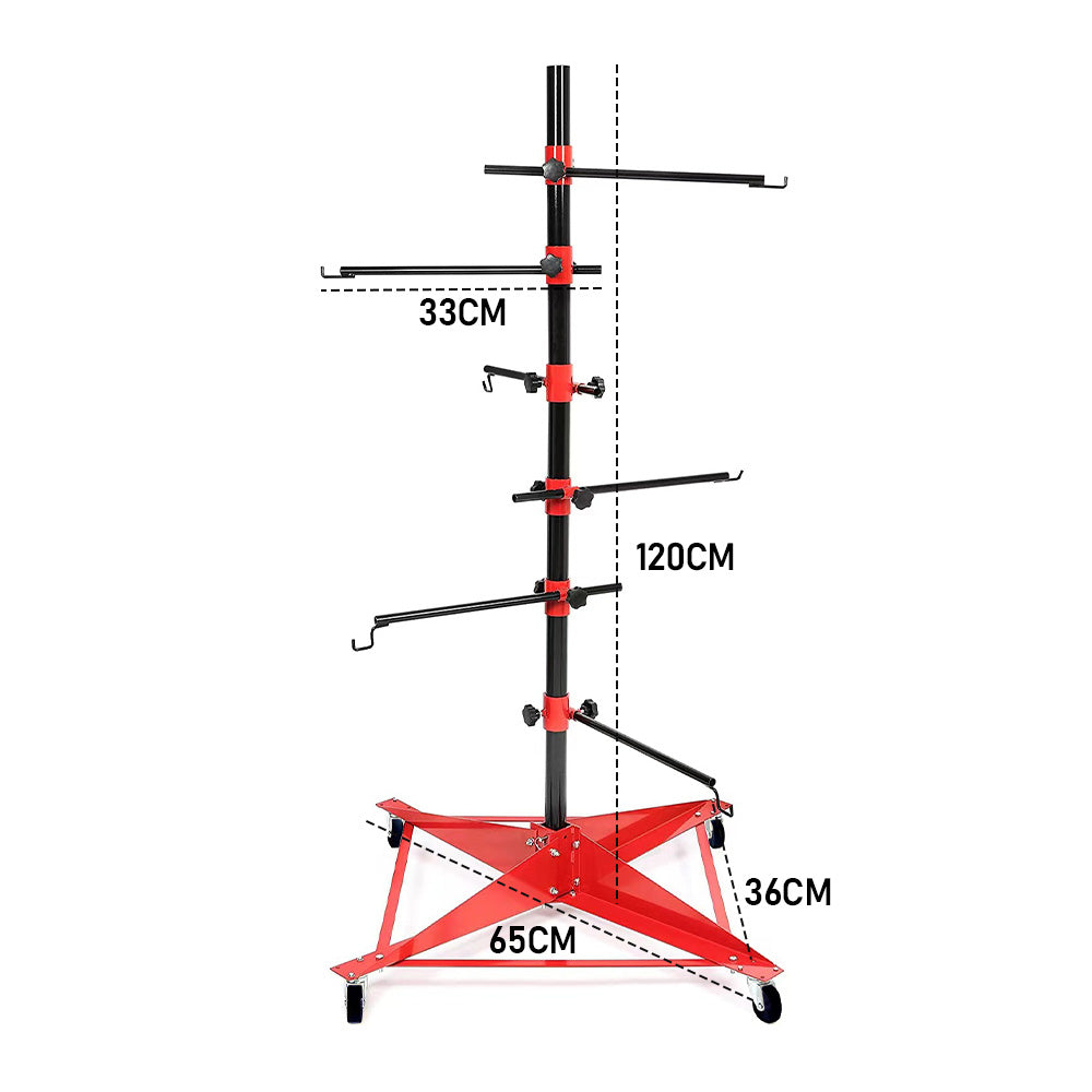 Universal Auto Paint Stand Panel Tree Paint Rotating Stand Center Post Hang Paint Spray with 4 Wheels and 6 Hooks for