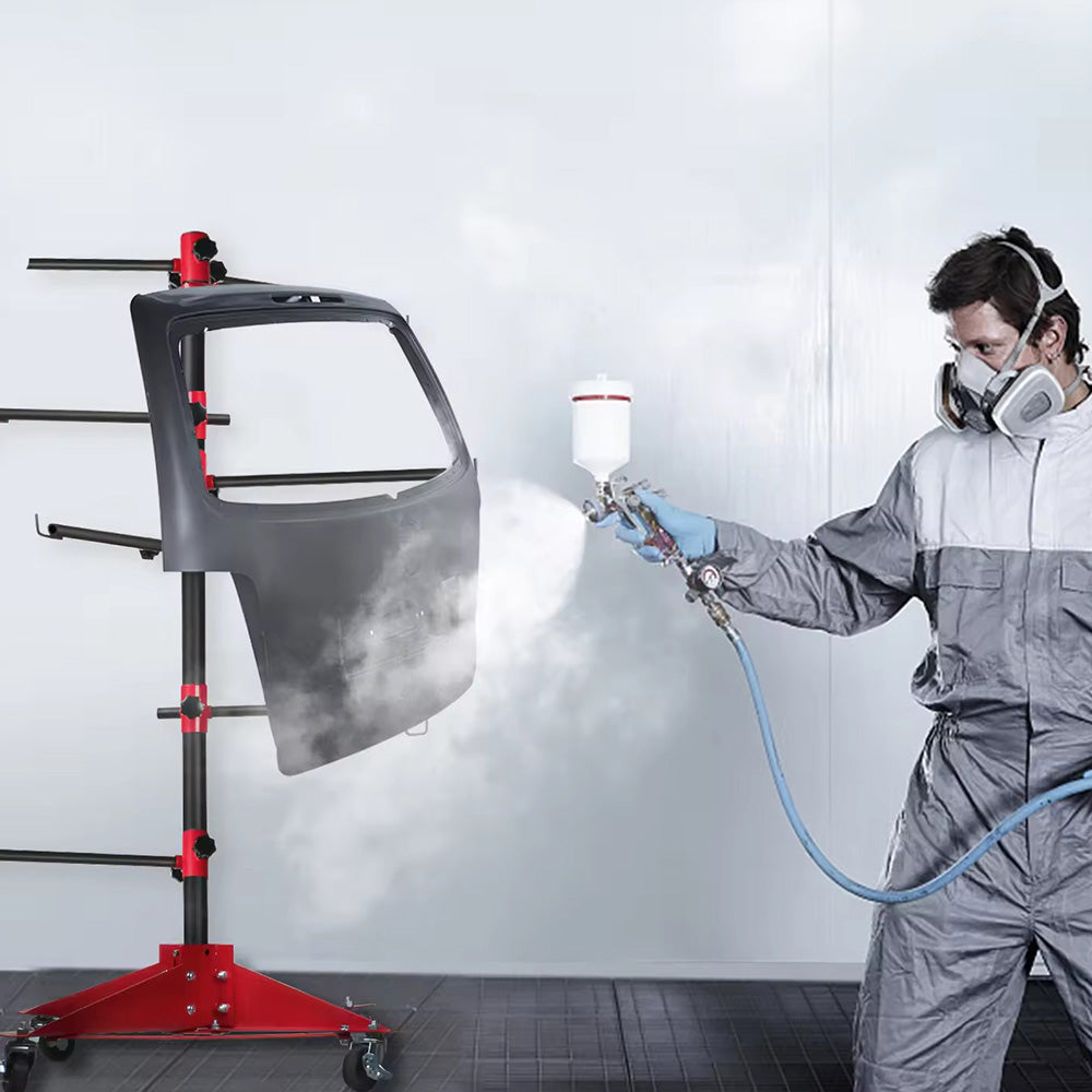 Universal Auto Paint Stand Panel Tree Paint Rotating Stand Center Post Hang Paint Spray with 4 Wheels and 6 Hooks for